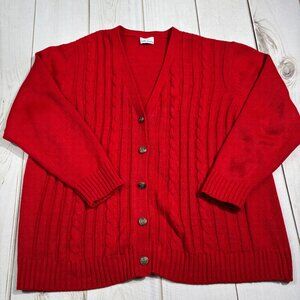 Vintage XXL Bobbie Brooks Cable Knit Cardigan Red Sweater Grandma Cottagecore